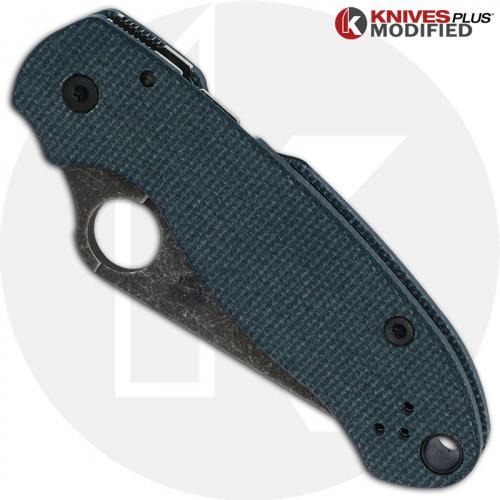 MODIFIED Spyderco Para 3 Knife with Acid Stonewash Blade + KP Blue Linen Micarta Scales + All Black Hardware