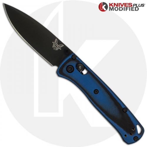 MODIFIED Benchmade Mini Bugout 533BK Knife + KP Contoured Black / Cobalt Blue G10 Scales