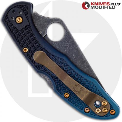 MODIFIED Spyderco K390 Delica Knife - Acid Stonewash - Heat Color Hardware - Rit Dye Fade