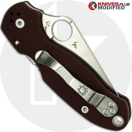 MODIFIED Spyderco Para 3 Maxamet - The Ron Burgundy - Satin - Rit Dyed Handle