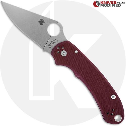 MODIFIED Spyderco Para 3 Maxamet - The Ron Burgundy - Satin - Rit Dyed Handle - AWT Skinny Cut