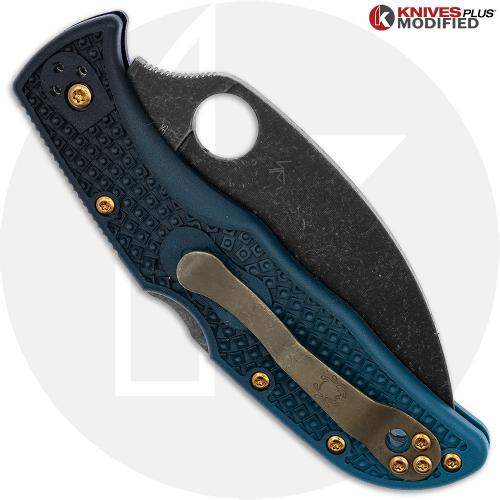 MODIFIED Spyderco K390 Endela Knife - Acid Stonewash Wharncliffe - Heat Color Hardware - Rit Dye Fade