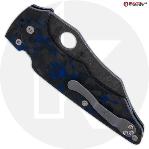 MODIFIED Spyderco Yojumbo Knife C253GP - Acid Stonewash Blade - KP Blue Shred Carbon Fiber Scales