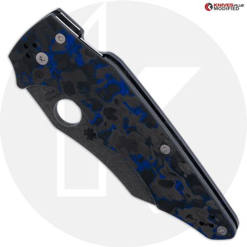 MODIFIED Spyderco Yojumbo Knife C253GP - Acid Stonewash Blade - KP Blue Shred Carbon Fiber Scales