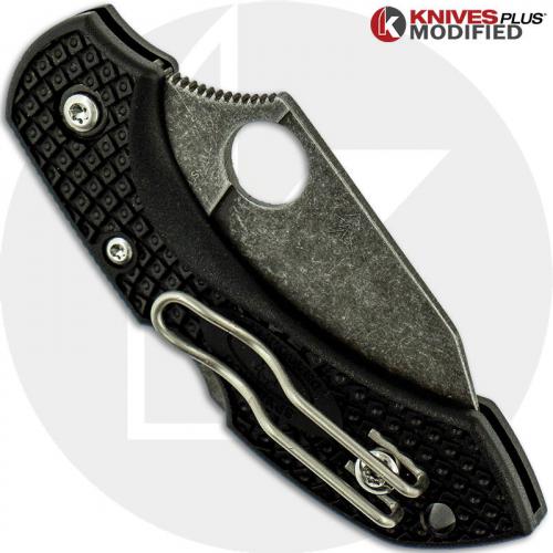 MODIFIED Spyderco Dragonfly 2 - Wharncliffe - Acid Stonewash - Regrind - Black Handle