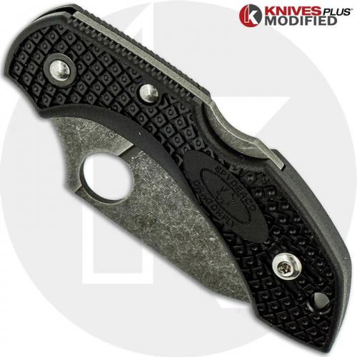 MODIFIED Spyderco Dragonfly 2 - Wharncliffe - Acid Stonewash - Regrind - Black Handle