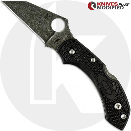 MODIFIED Spyderco Dragonfly 2 - Wharncliffe - Acid Stonewash - Regrind - Black Handle