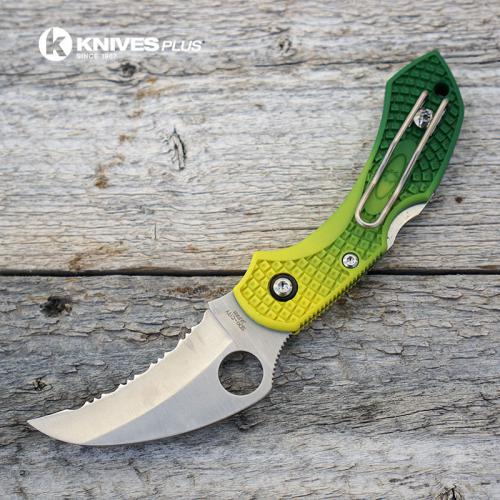 MODIFIED Spyderco Dragonfly Salt Hawkbill - GREEN Fade Rit Dye Handle