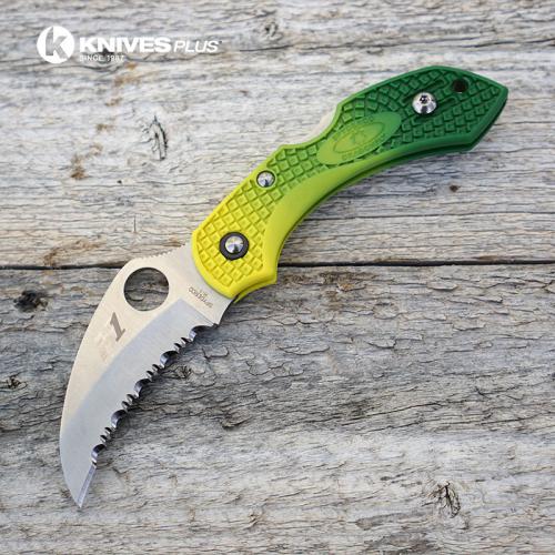 MODIFIED Spyderco Dragonfly Salt Hawkbill - GREEN Fade Rit Dye Handle