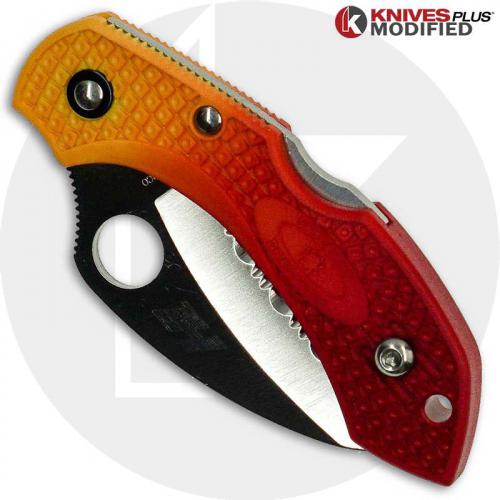 MODIFIED Spyderco Dragonfly Salt Hawkbill - RED Fade Rit Dye Handle