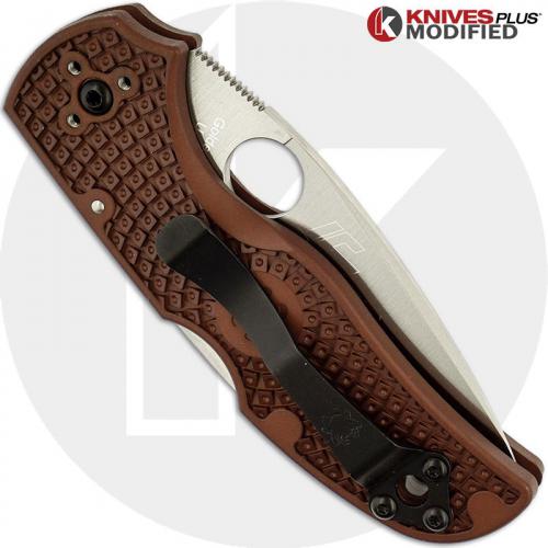 MODIFIED Spyderco Native 5 Salt LC200N Knife - Brown - Satin - Rit Dyed Handle