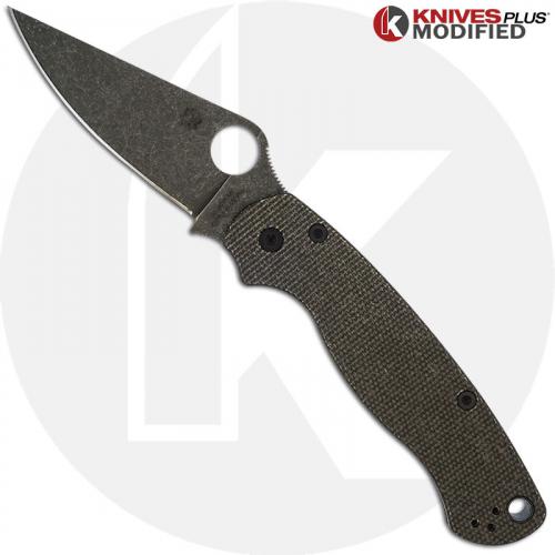 MODIFIED Spyderco Para Military 2 Knife with Acid Stonewash Blade + KP Dark Brown Micarta Scales + KP All Black Hardware