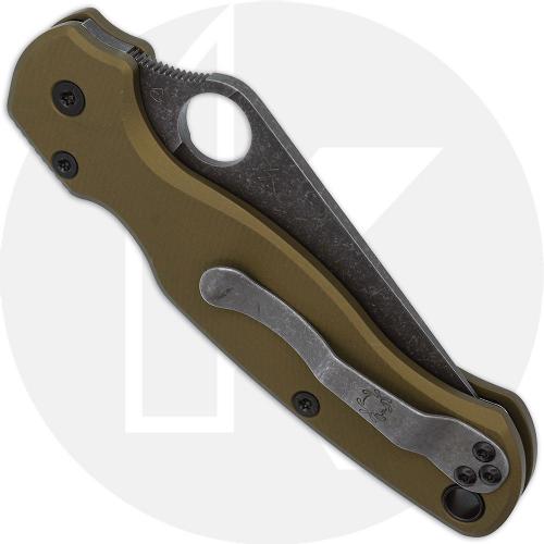 MODIFIED Spyderco Para Military 2 Knife with Acid Stonewash Blade + AWT Agent PM2 FDE Scales + KP All Black Hardware