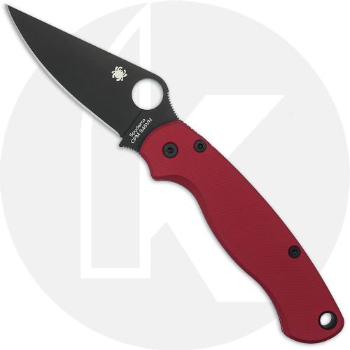 MODIFIED Spyderco Para Military 2 Knife with Black DLC Blade + AWT Agent PM2 Weathered Red Scales
