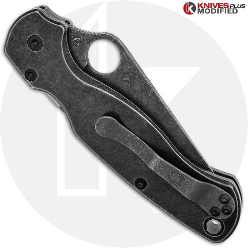 MODIFIED Spyderco Para Military 2 Knife with Acid Stonewash Blade + KP Stonewash Black Titanium Scales + All Black Hardware