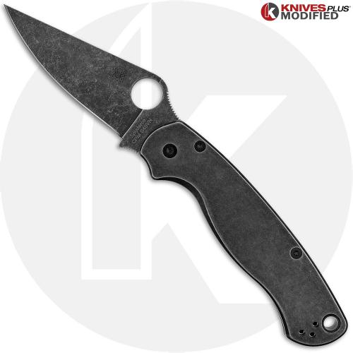 MODIFIED Spyderco Para Military 2 Knife with Acid Stonewash Blade + KP Stonewash Black Titanium Scales + All Black Hardware