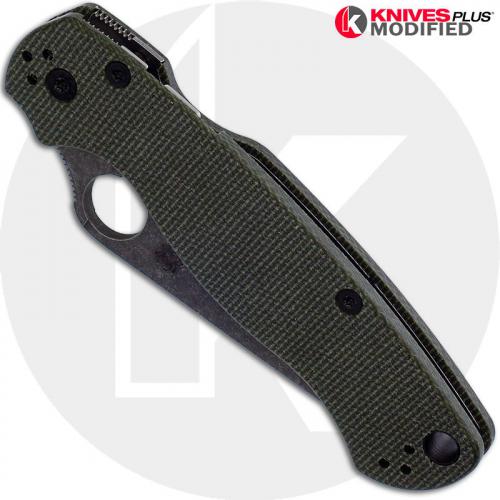 MODIFIED Spyderco Para Military 2 Knife with Acid Stonewash Blade + KP OD Green Micarta Scales + KP All Black Hardware