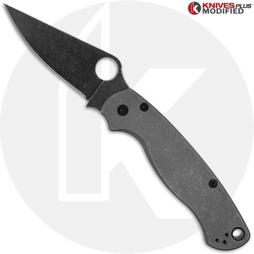 MODIFIED Spyderco Para Military 2 Maxamet Knife with Acid Stonewash + KP Titanium Blasted Tumbled Scales + KP All Black Hardware - The RHINO