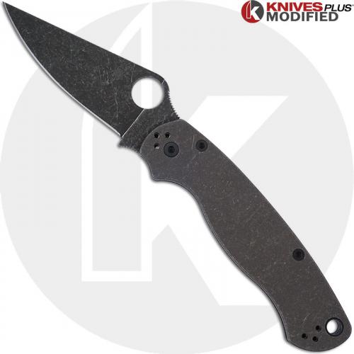 MODIFIED Spyderco Para Military 2 Maxamet Knife with Acid Stonewash + KP Titanium Blasted Tumbled Scales + KP All Black Hardware - The RHINO