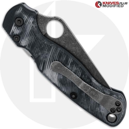 MODIFIED Spyderco Para Military 2 Knife - Acid Stonewash Blade + AWT Agent Custom Anodized Scales + KP All Black Hardware - 2