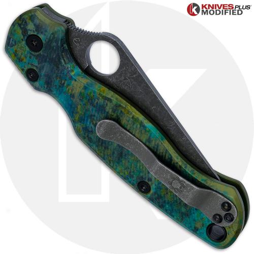 MODIFIED Spyderco Para Military 2 Knife - Acid Stonewash Blade + AWT Agent Custom Anodized Scales + KP All Black Hardware - 2