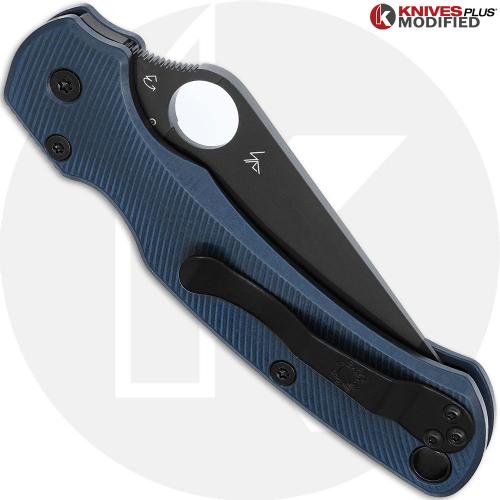MODIFIED Spyderco Paramiliary 2 Knife - Black DLC Blade - Exclusive AWT Agent SKINNY Midnight Blue Scales