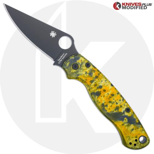 MODIFIED Spyderco Paramiliary 2 Knife - Black DLC - AWT Custom Agent Anodized Scales - 2