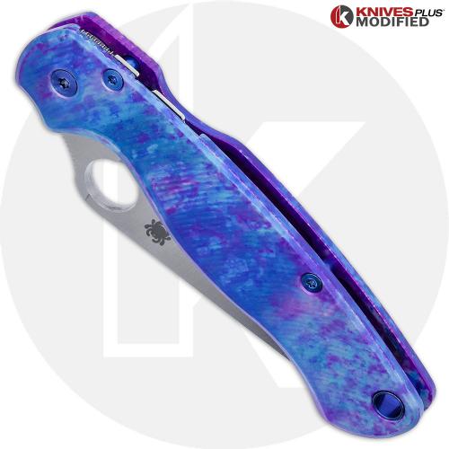 MODIFIED Spyderco Paramiliary 2 Knife - Satin Blade - AWT Agent Custom Anodized Scales - Blue Titanium Hardware