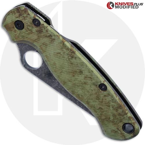 MODIFIED Spyderco Para Military 2 Knife - Acid Stonewash Blade + AWT Agent Custom Anodized Scales + KP All Black Hardware