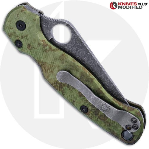 MODIFIED Spyderco Para Military 2 Knife - Acid Stonewash Blade + AWT Agent Custom Anodized Scales + KP All Black Hardware