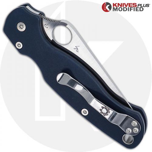 MODIFIED Spyderco Paramiliary 2 Knife - Satin Blade - Exclusive AWT Smooth Midnight Blue Scales