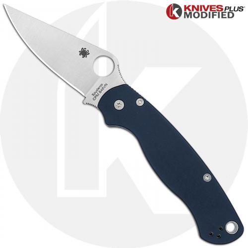 MODIFIED Spyderco Paramiliary 2 Knife - Satin Blade - Exclusive AWT Smooth Midnight Blue Scales