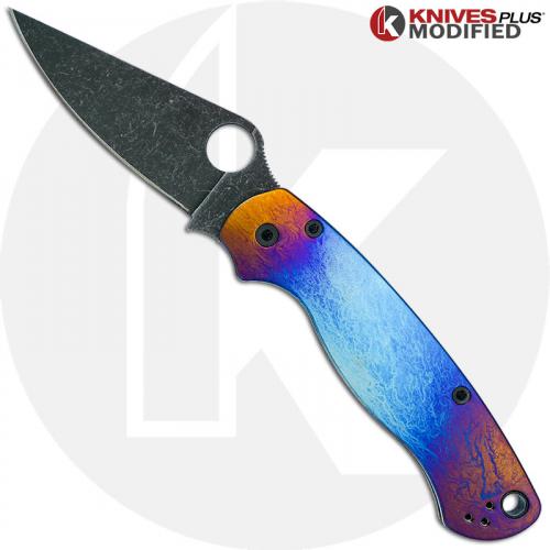 MODIFIED Spyderco Para Military 2 Knife with Acid Stonewash + KP Super Nova Titanium Scales + All Black Hardware