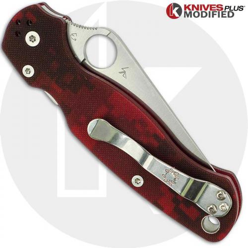 MODIFIED Spyderco Para Military 2 - Red Digital Camo - Satin Blade - Rit Dyed Handle