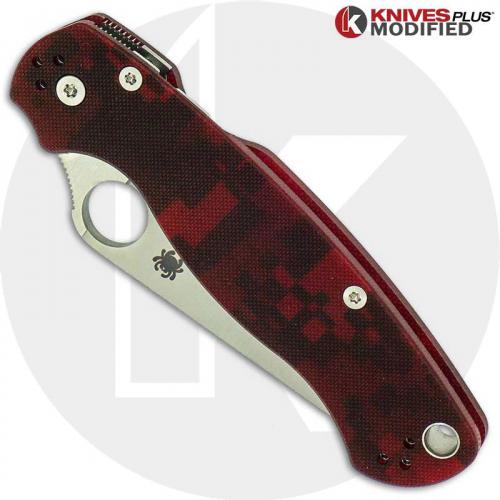 MODIFIED Spyderco Para Military 2 - Red Digital Camo - Satin Blade - Rit Dyed Handle