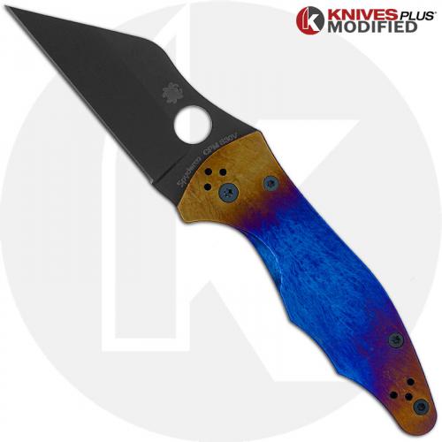 MODIFIED Spyderco Yojimbo 2 Black DLC Knife + KP Titanium Super Nova Scales