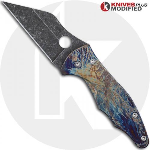 MODIFIED Spyderco Yojimbo 2 Knife with Acid Stonewash & Titanium Flytanium Scales - MAYHEM FINISH