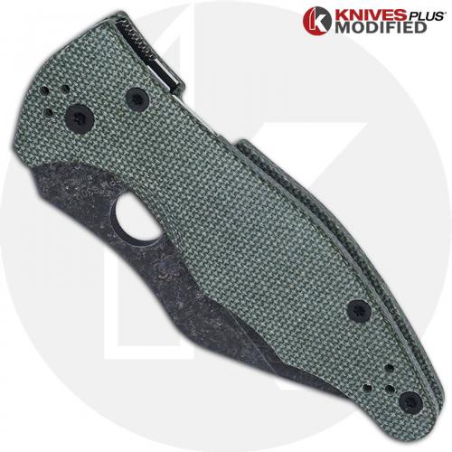 MODIFIED Spyderco Yojimbo 2 Knife with Acid Stonewash Blade + KP OD Green Micarta Scales + KP All Black Hardware