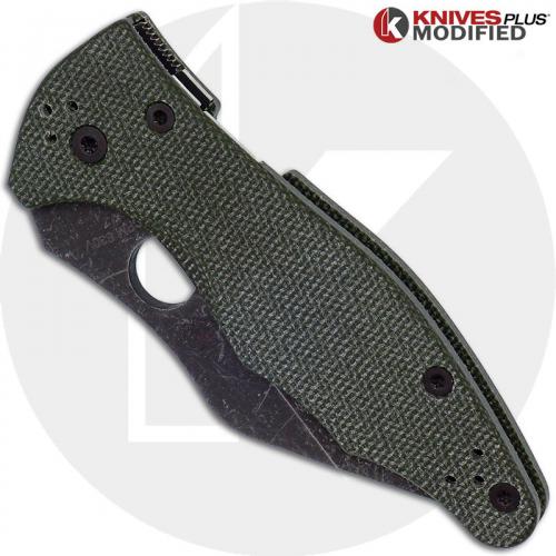 MODIFIED Spyderco Yojimbo 2 Knife with Acid Stonewash Blade + KP OD Green Micarta Scales + KP All Black Hardware