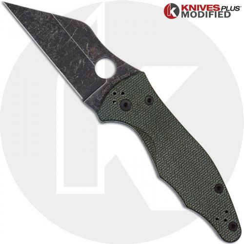 MODIFIED Spyderco Yojimbo 2 Knife with Acid Stonewash Blade + KP OD Green Micarta Scales + KP All Black Hardware