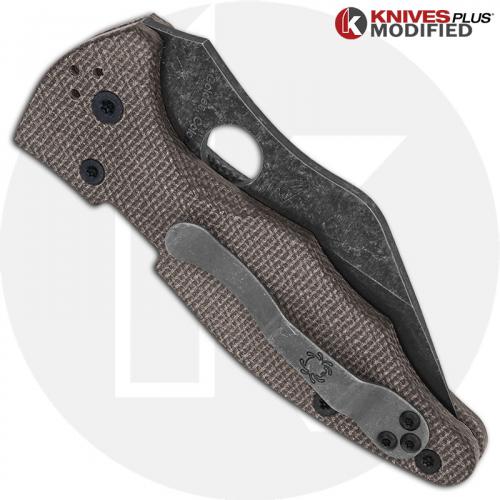 MODIFIED Spyderco Yojimbo 2 Knife with Acid Stonewash Blade + KP Brown Micarta Scales + KP All Black Hardware