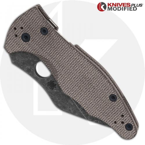 MODIFIED Spyderco Yojimbo 2 Knife with Acid Stonewash Blade + KP Brown Micarta Scales + KP All Black Hardware