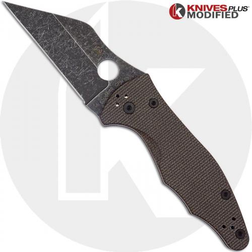 MODIFIED Spyderco Yojimbo 2 Knife with Acid Stonewash Blade + KP Brown Micarta Scales + KP All Black Hardware