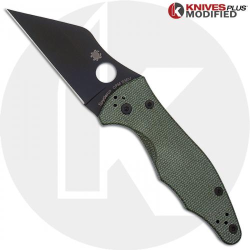 MODIFIED Spyderco Yojimbo 2 Black DLC Knife + KP OD Green Micarta Scales