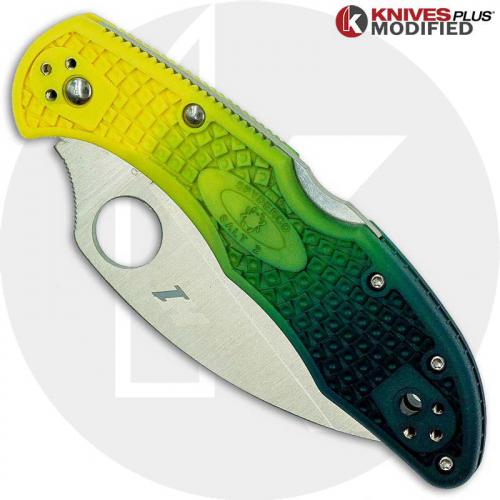 MODIFIED Spyderco Salt 2 - Wharncliffe - Serrated - BLUE Fade Rit Dye Handle