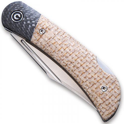 CIVIVI Rustic Gent Knife C914C - Satin D2 Clip Point - Tan Micarta and Carbon Fiber - Lock Back