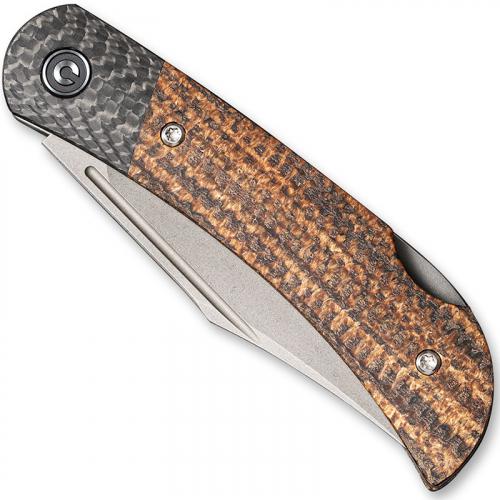 CIVIVI Rustic Gent Knife C914E - Gray Stonewash D2 Clip Point - Dark Brown Matrix Micarta and Carbon Fiber - Lock Back