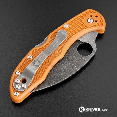 MODIFIED Sprint Run Spyderco Delica 4 - Acid Stonewash HAP40 - Burnt Orange Handle