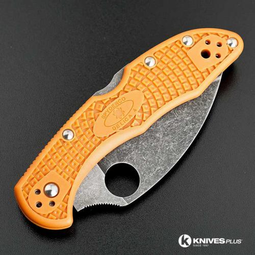 MODIFIED Sprint Run Spyderco Delica 4 - Acid Stonewash HAP40 - Burnt Orange Handle