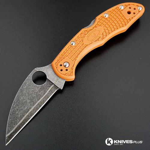 MODIFIED Sprint Run Spyderco Delica 4 - Acid Stonewash HAP40 - Burnt Orange Handle